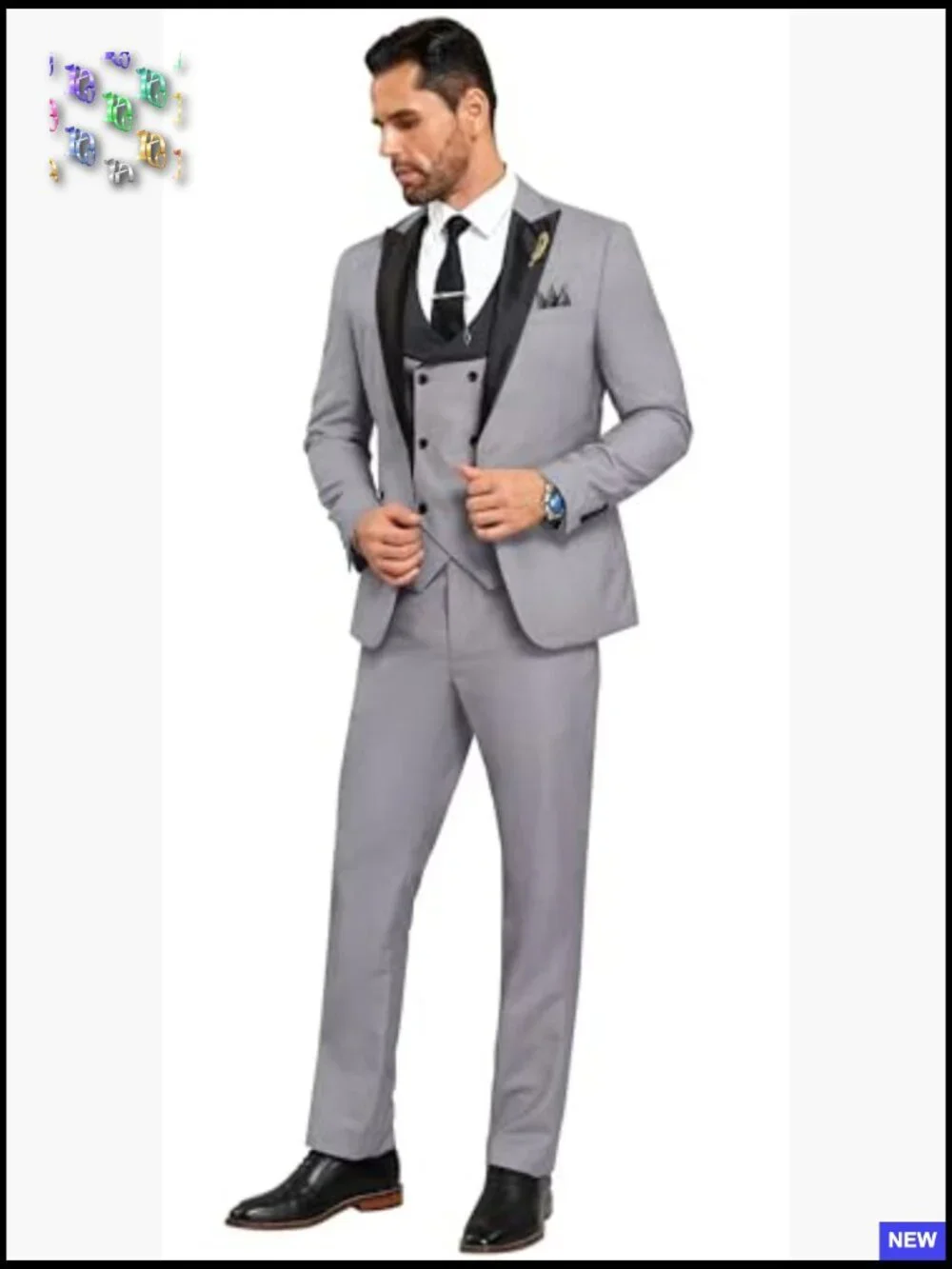 Slim Fit 3 Piece Suit Set with Bow Tie Vest Pants Formal Wedding Party